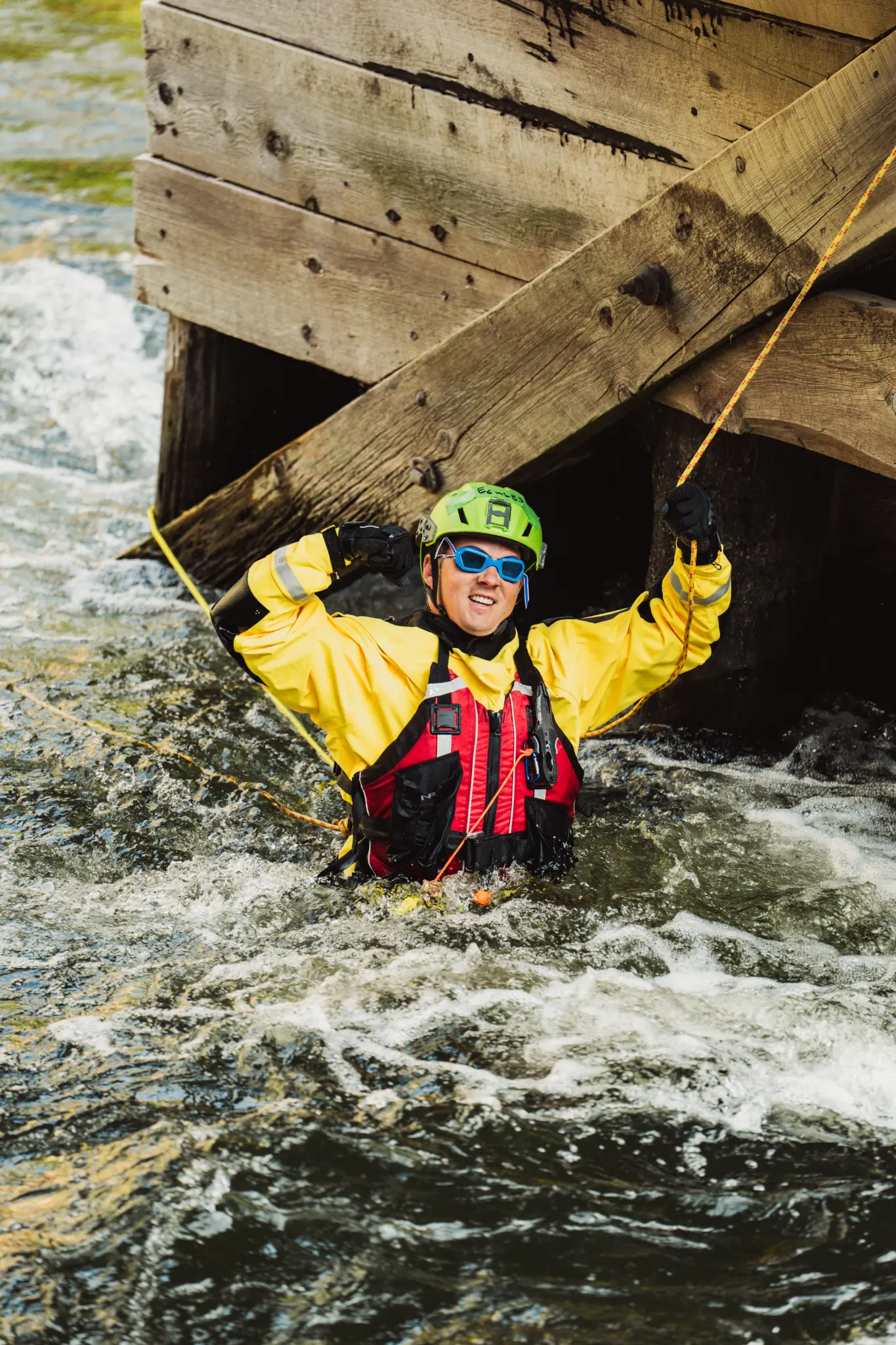 Swiftwater rescue training with inflatable raft